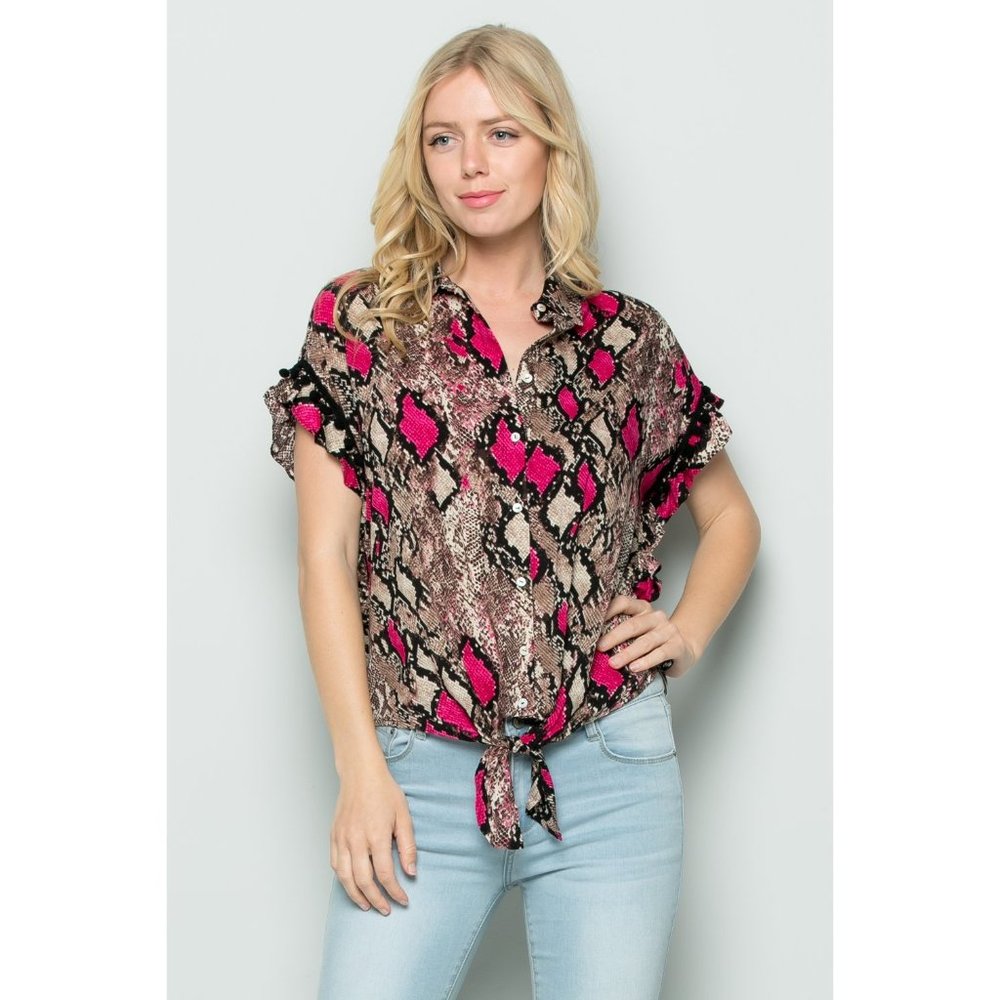 See and Be Seen Snake Skin Front Tie Top